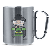 Da Oid Sinzer Bulldog Edelstahl Kaffeetasse silberer Karabiner 320ml Grosser Traithen Front